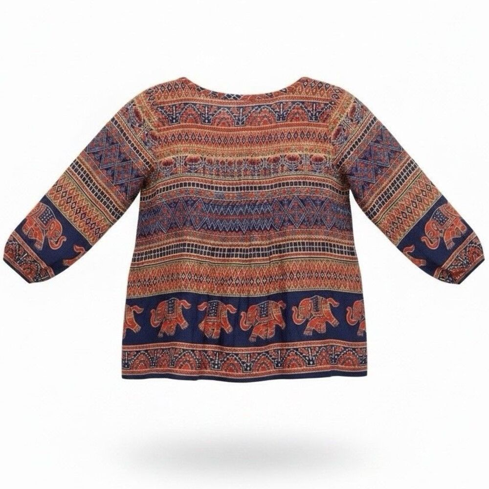 Vanessa Virginia for Anthropologie Women’s Smocked Top Size 2 Boho Elephants - Picture 2 of 7